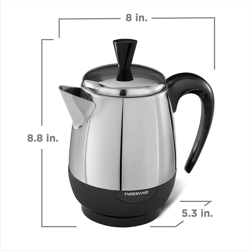 Farberware 2-4-Cup Electric Percolator coffee maker, Stainless Steel, Automatic Warm Function, FCP240