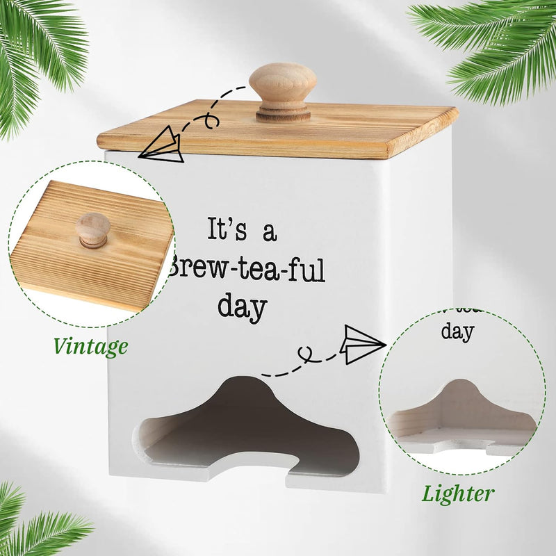 Zubebe Wooden Tea Storage Box Organizer Tea Bag Caddy Wood Tea Bag Holder Multi Functional Tea Containers Tea Bag Dispenser for Beverage Supplies Sugar Sweeteners Individual Packets Small Items