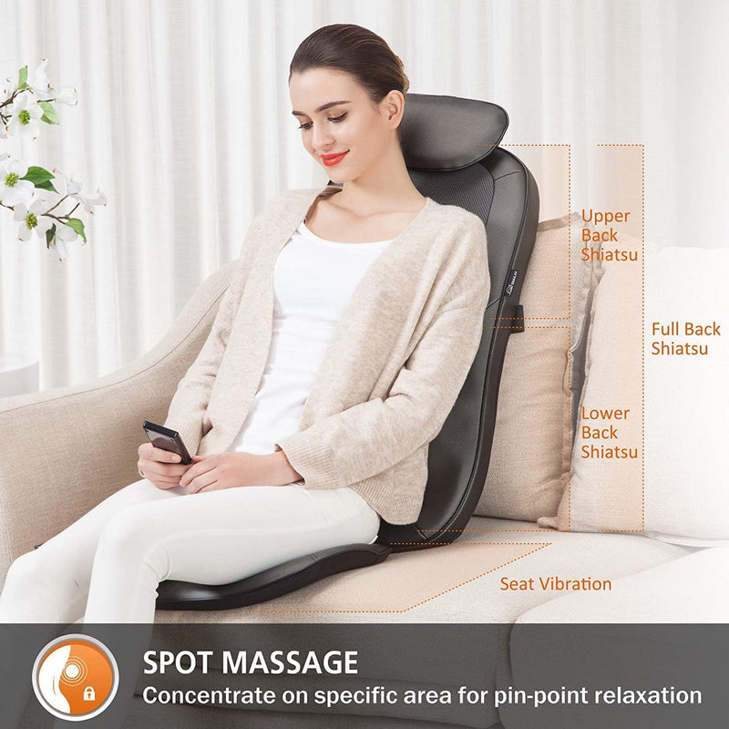 Snailax Back Massager with Heat, Shiatsu Massage Chair Pad for Back Pain, Rolling Kneading Massage Seat Cushion, Gifts for Women/Men, Stress Relax at Home Office