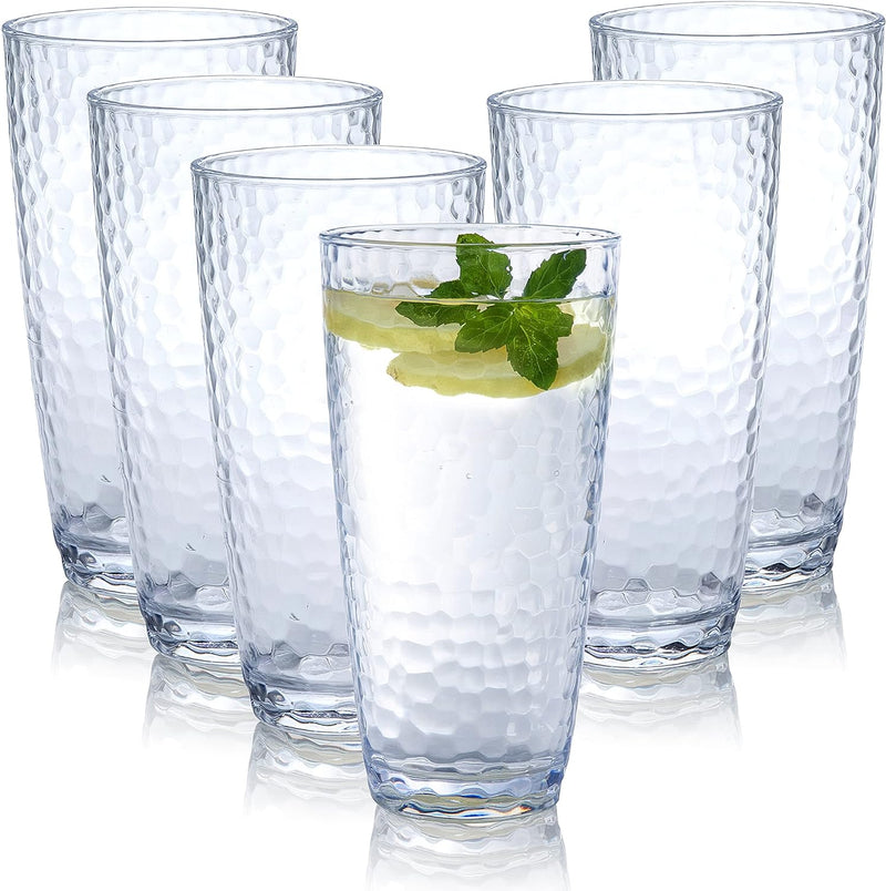 Kurala Unbreakable Plastic Tumbler Cups, Set of 6, Large Water Tumbler Set, 25 oz Highball Drinking Glasses (Clear)