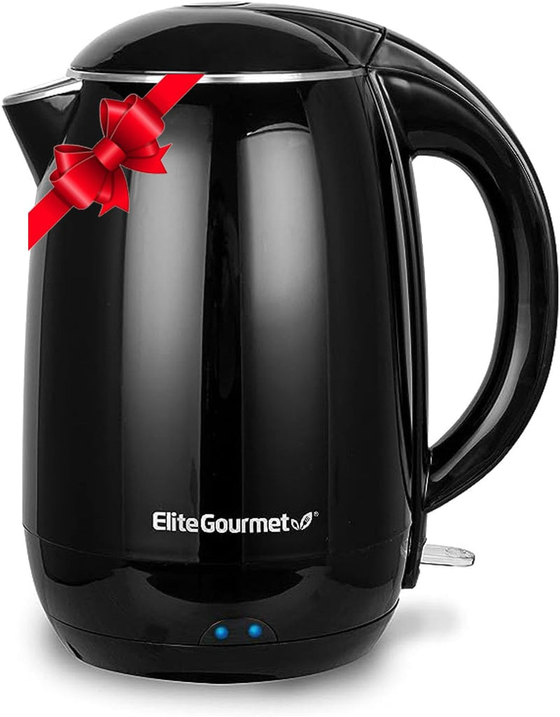 Elite Gourmet EKT1001 Electric 1.0L BPA-Free 1100W Glass Kettle Cordless 360° Base, Stylish Blue LED Interior, Handy Auto Shut-Off Function – Quickly Boil Water For Tea & More, Black