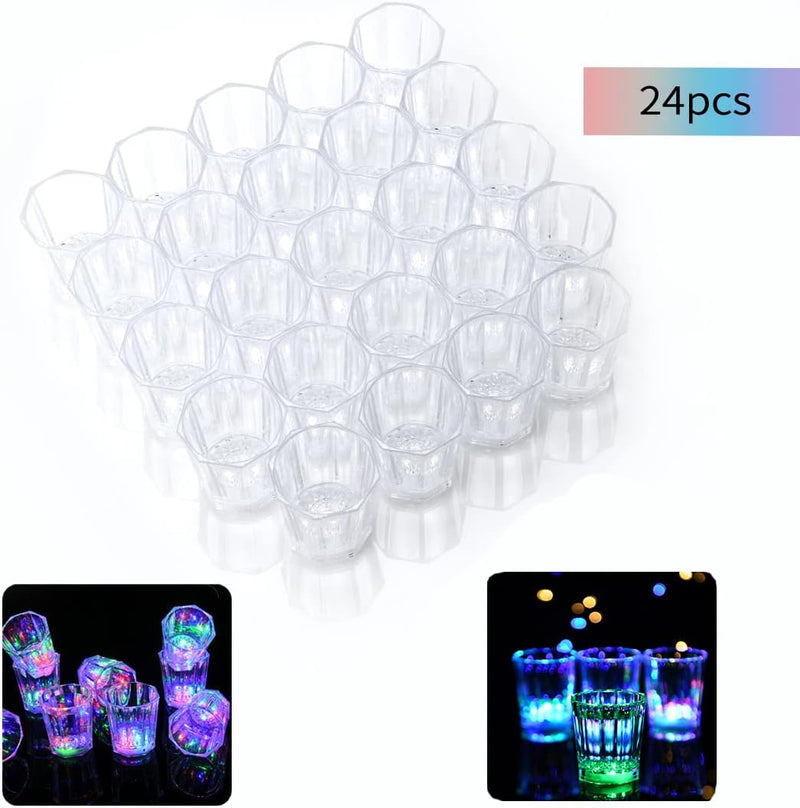 Light Up Shot Glasses Set of 24 Shot Cups for Party Favors Adults Guests Party Cups Led Shot Glasses Glow in the Dark Party Supplies Party Decorations for Birthday, Night Club, Christmas, Halloween