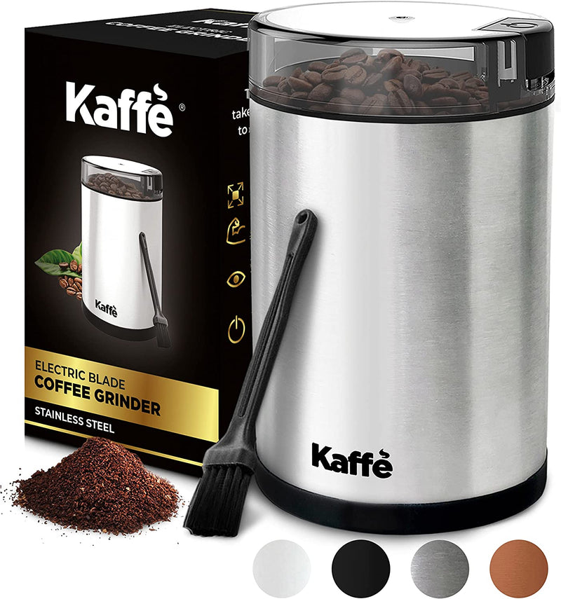 Kaffe Burr Coffee Grinder Electric w/Adjustable Settings for Precision Coffee Bean Grinding (5.5oz Capacity) Cleaning Brush Included. Powerful Motor. Copper)