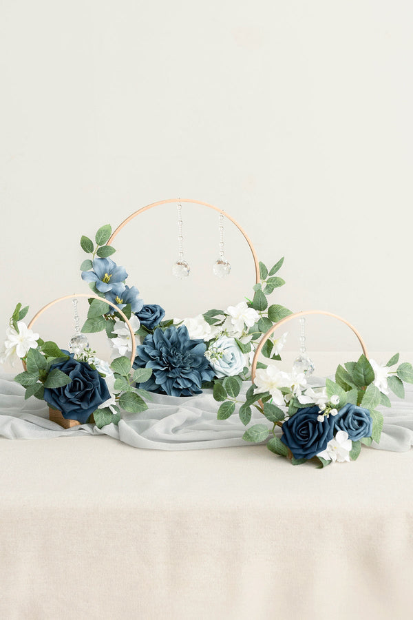 Dusty Blue  Navy Wreath Hoop Centerpiece Set