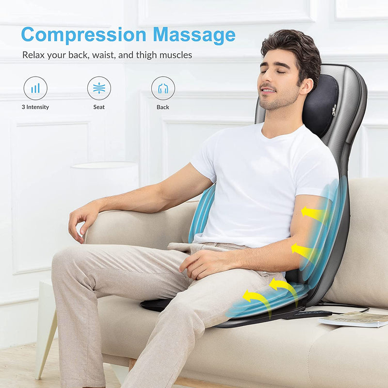 COMFIER Shiatsu Neck Back Massager with Heat, 2D ro 3D Kneading Massage Chair Pad, Adjustable Compression Seat Massager for Full Body Relaxation, Gifts for Women Men,Dark Gray