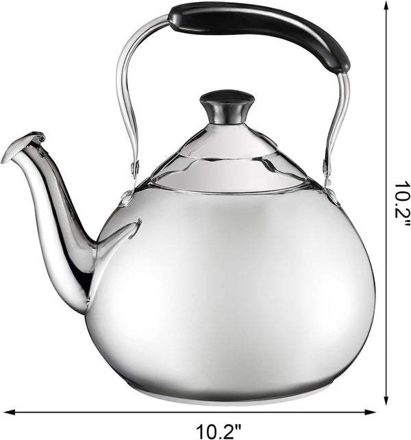 Okllen Stainless Steel Whistling Teakettle Stovetop, 3 Quart Stainless Steel Tea Pot with Ergonomic Handle, Modern Tea Kettle for Gas Electric Induction Stove Top