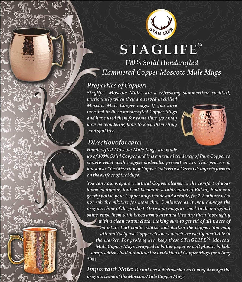 Staglife 16 Oz Antique Black Moscow Mule Copper Mugs, Genuine Copper Cups for Moscow Mules, Real Copper Mugs & Cups, 100% Pure Handcrafted Solid Copper Mug Cup, Gift Set of 2 Large size