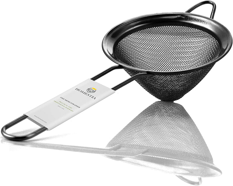 Homestia Fine Mesh Sieve Strainer Stainless Steel Cocktail Strainer Food Strainers Tea Strainer Coffee Strainer with Long Handle for Double Straining Utensil 3.3 inch