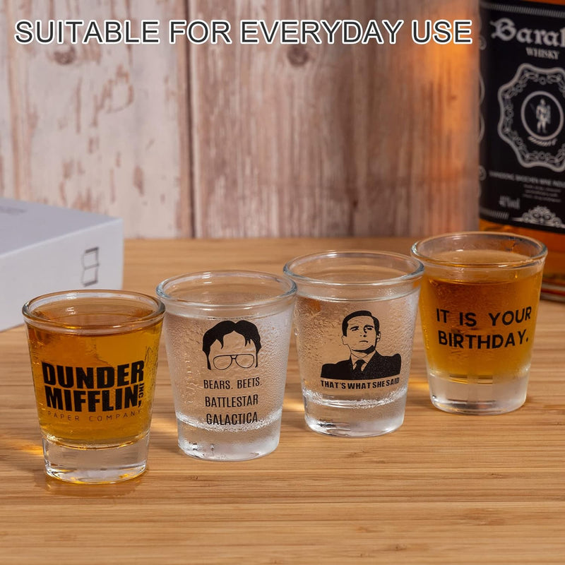 PuGez The Office Shot Glass Set, The Office TV Show Merchandise, 4-Piece Office Inspired Shot Glasses, The Office Gifts for Office Fans