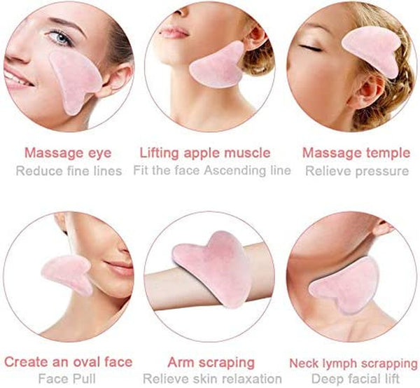 Gua Sha Massage Tool, Natural Jade Gua Sha Scraping Massage Tool, Gua Sha Facial Tool for SPA Acupuncture Therapy Treatment on Face Back, Arms, Neck, Shoulder (Pink)