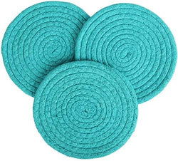 8" Trivets for Hot Dishes, Pots, and Pans – Kitchen Discovery – Set of 3 Chenille Hot Pads for Kitchen Protects Tables and Counters – Hot Mat Doubles as Coaster and Pot Holder, Teal