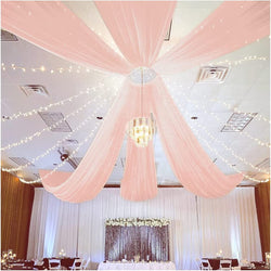 6-Piece Light Peach Ceiling Drapes Set 5x10 Ft Sheer Voile Chiffon Fabric for Weddings  Banquets