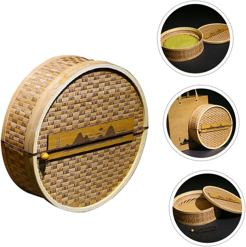 NAMOARLY 1pc Tea Cake Box Woven Storage Case Tea Bag Organizers Dry Food Holder Woven Tea Bag Holder Tea Chest Organizer Tea Leaf Case Gift Containers Snack Case Bamboo Black Tea Glove Box