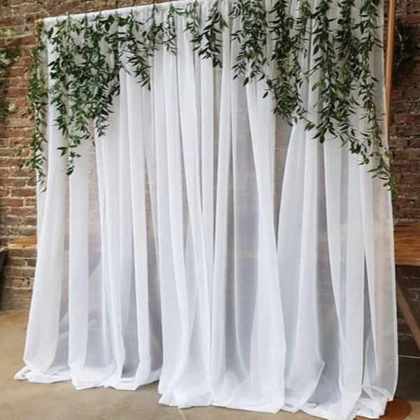PARTISKY White Chiffon Sheer Backdrop Curtain for Wedding, Parties, White Arch Drapes for Backdrop Decoration ,Wrinkle-Free 10Ft X 7Ft
