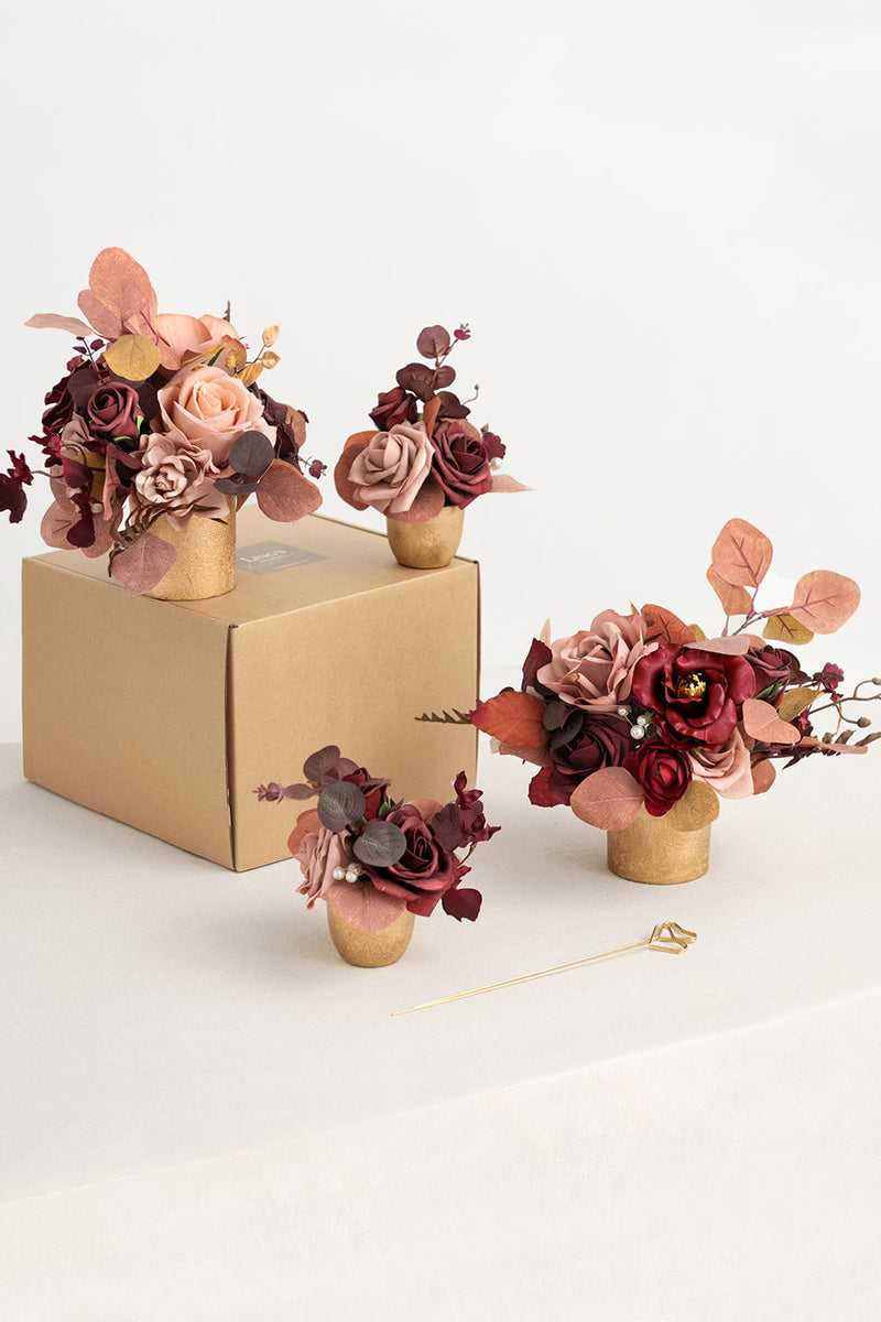 Floral Centerpiece Set in Burgundy  Dusty Rose