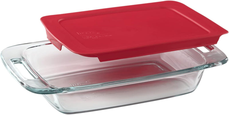 Pyrex Easy Grab 4-PC (2-QT, 3-QT) Extra Large Glass Baking Dish Set With Lids, Large Handles For Easy Holding, Pre-heated Oven Freezer Dishwasher Safe
