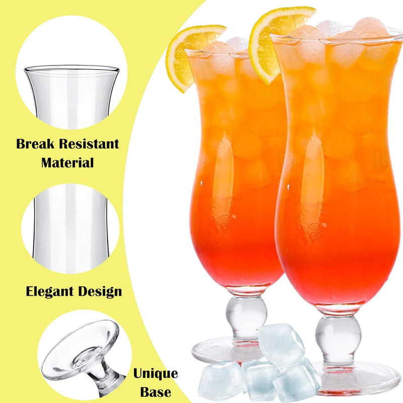 Cheardia 6 Pack Plastic Hurricane Glass, 13.5 oz Pina Colada Glasses Break-Resistant Clear Tulip Drinking Cups for Juices, Cocktails, Full-Bodied Beer, Tropical Drinks, Water, Beverages