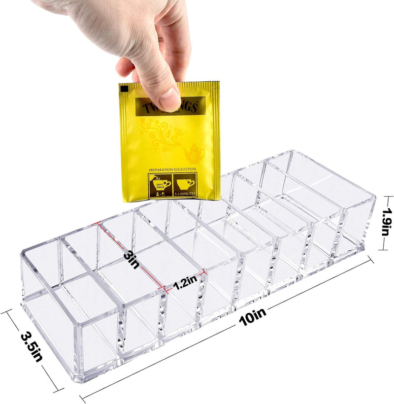 ALCYON Tea Bag Organizer Holder for Kitchen Pantry Cabinet, Countertop, Tea Storage Box Station Bin Caddy Holds Beverage Bags| Sweeter| ketchup packets| Spice Pouches| Dressing Mixes - Transparent