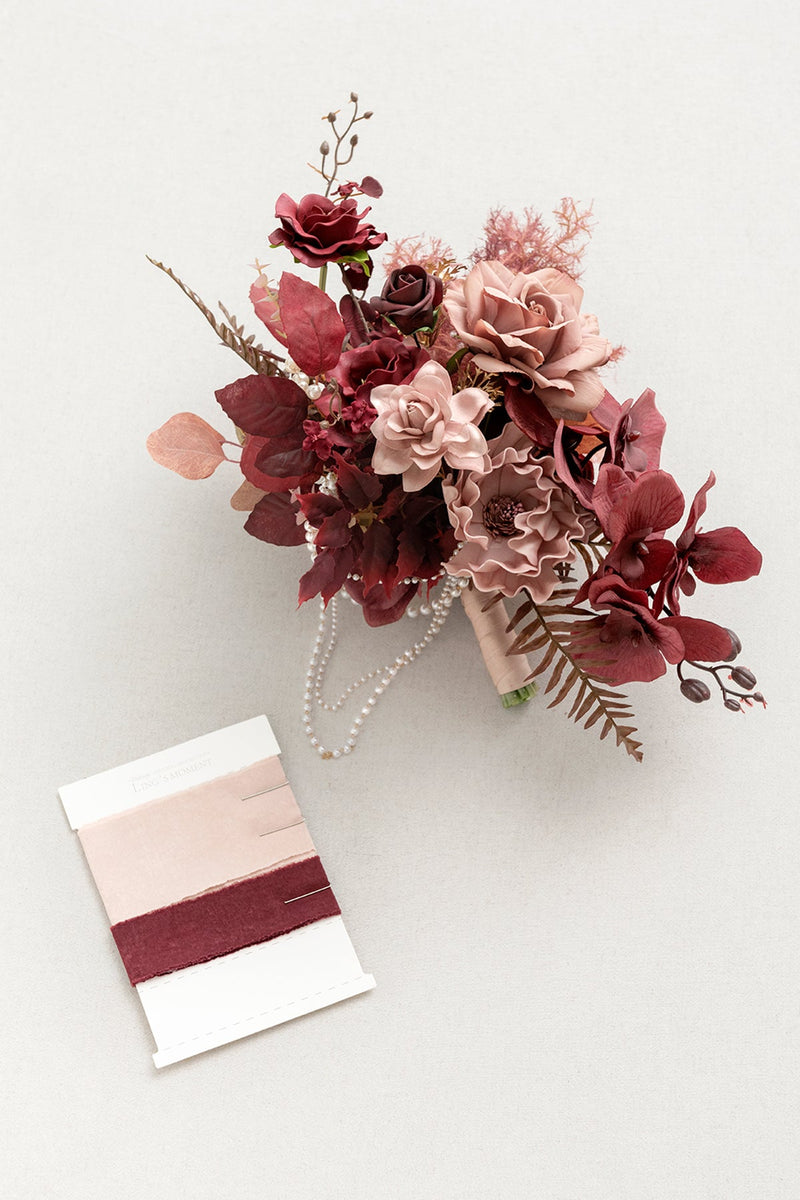 Bridal Bouquet - Burgundy  Dusty Rose Cascade Style
