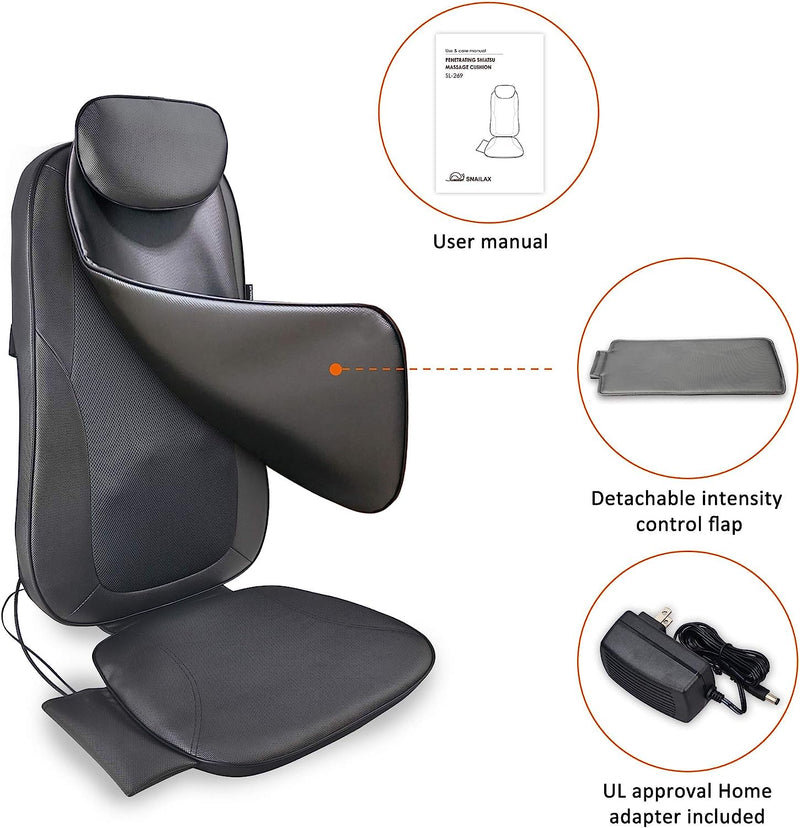 Snailax Back Massager with Heat, Shiatsu Massage Chair Pad for Back Pain, Rolling Kneading Massage Seat Cushion, Gifts for Women/Men, Stress Relax at Home Office