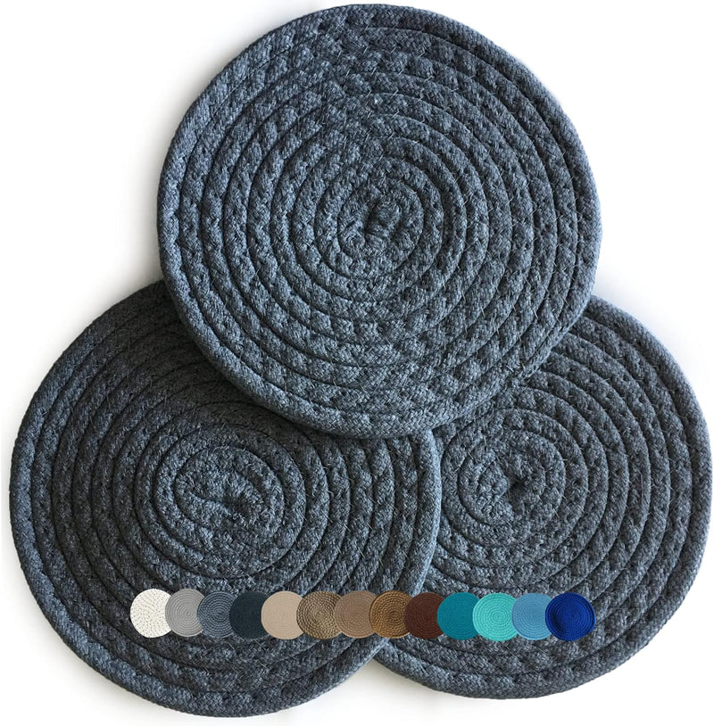 8" Trivets for Hot Dishes, Pots, and Pans – Kitchen Discovery – Set of 3 Chenille Hot Pads for Kitchen Protects Tables and Counters – Hot Mat Doubles as Coaster and Pot Holder, Teal