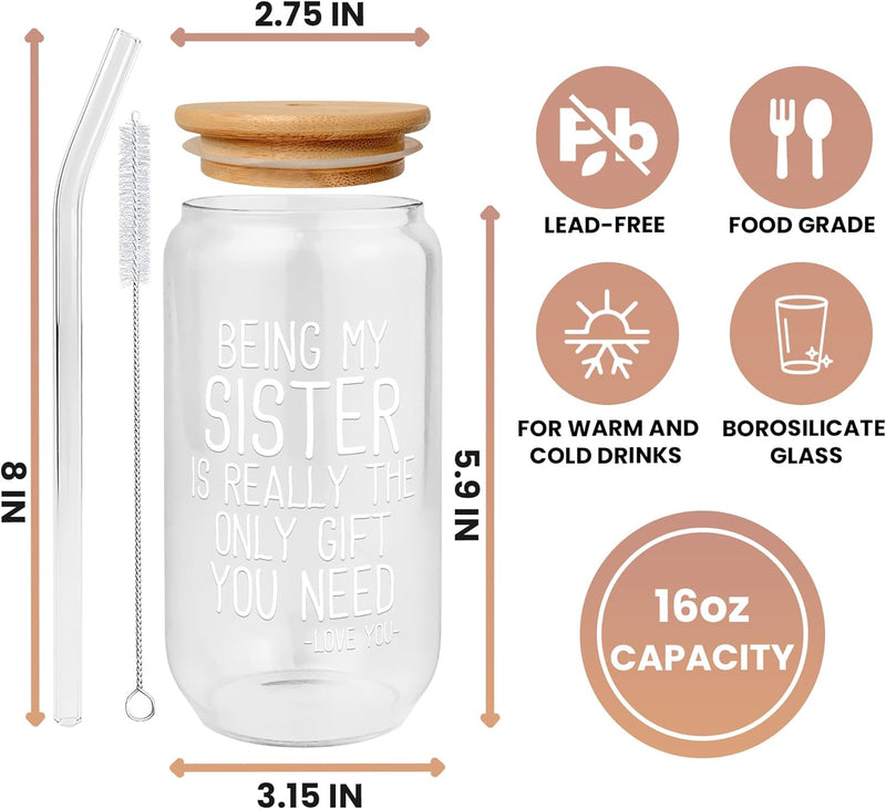 Sister Gifts from Sister, Brother - Christmas Gifts for Sister - Birthday Gifts for Sister, Sister Birthday Gifts from Sister - Funny Gifts for Sister - Gifts for Big Sister, Bestie Gifts - Can Glass