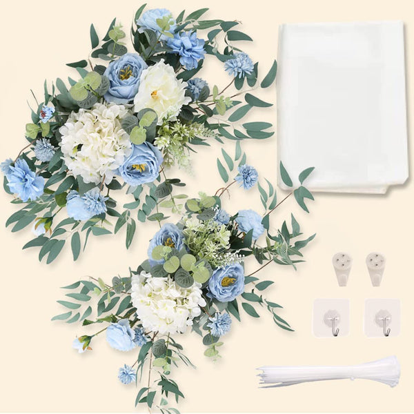 Wedding Arch Flowers Kit Artificial Floral Swags for Wedding Decoration - Pack of 3 Blue and White