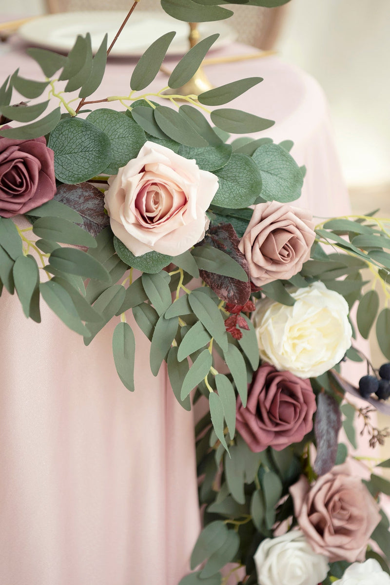 9ft Head Table Flower Garland in Dusty Rose  Mauve