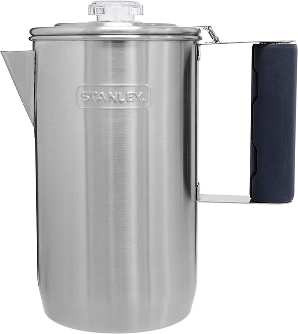 Stanley Cool Grip Camp Coffee Percolator 1.1QT, Stainless Steel Wide Mouth Coffee Press, Large Capacity, Ergonomic Handle, Dishwasher Safe