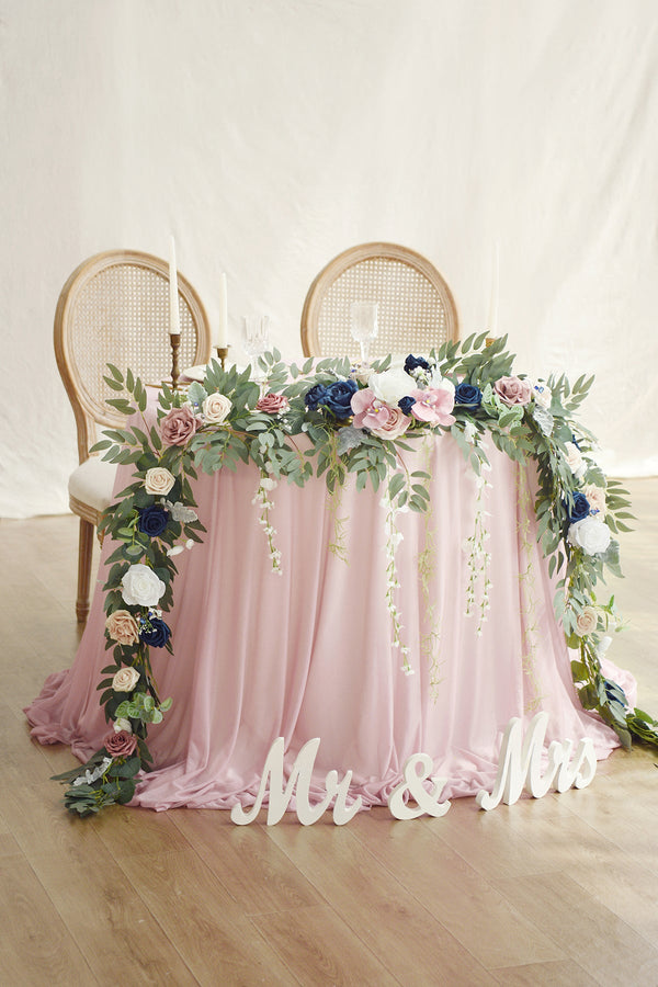 Dusty Rose  Navy 9ft Floral Head Table Garland