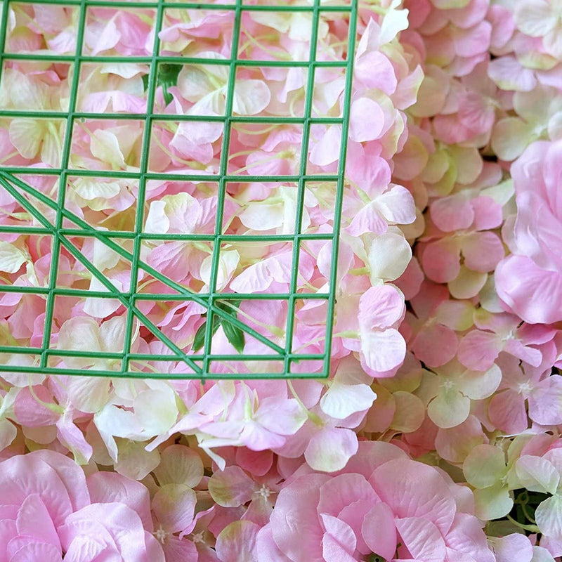 12 Pack Faux Foliage Wall Mat Panel - Pink Hydrangea and Rose Flower Backdrop