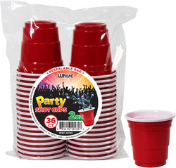 WHISC Disposable Shot Glasses [Pack of 36] - 2oz Red Plastic Shot Cups- Jello Shot Cups/Party Shot Glasses For Birthdays, Graduations, Bachelorette, BBQs & More- Mini Tasting Cups/Sample Cups