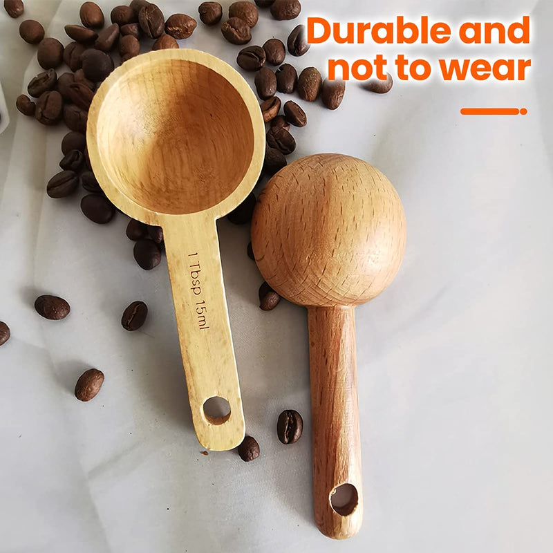 Wooden Coffee Spoon in Beech, Houdian Coffee Scoop Measuring for Coffee Beans, Whole Beans Ground Beans or Tea, Home Kitchen Accessories, Coffee Scoop - 1 Pack, 15ml