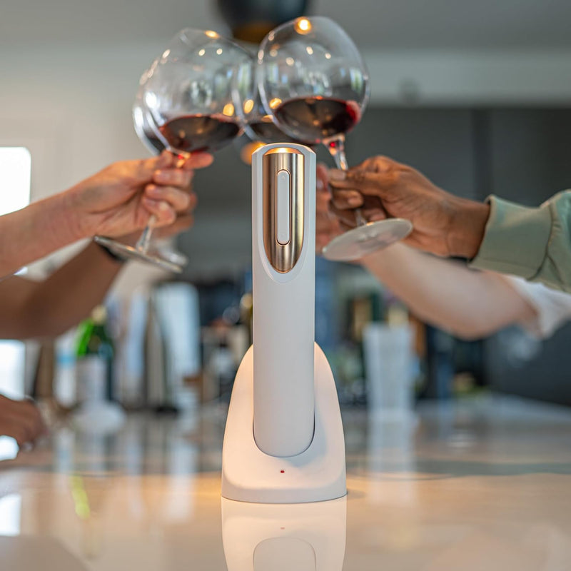 Vin Fresco Electric Wine Opener Rechargeable with Charging Base & Foil Cutter - Automatic Wine Bottle Opener - Electric Corkscrew Wine Opener - Wine Gift for Wine Lovers (White & Rose Gold)