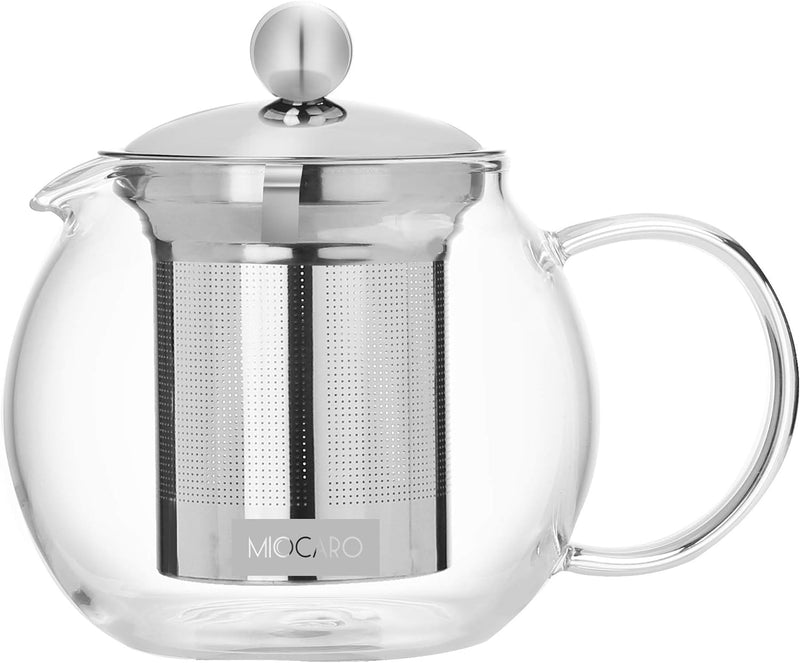 MIOCARO Glass Tea Pot Warmer Set 1000ml Kettle Stovetop Teapot Stainless Steel Strainer Infuser Blooming Loose Leaf Tea Bags & Fruit