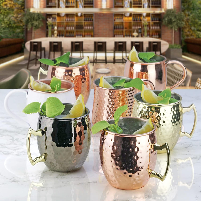 PG Moscow Mule Mugs - Large Size 19 ounces - Set of 2 Cups - Stainless Steel Lining - Honeycomb Pattern Finish - Brass Handle - 3.7 inches Diameter x 4 inches Tall