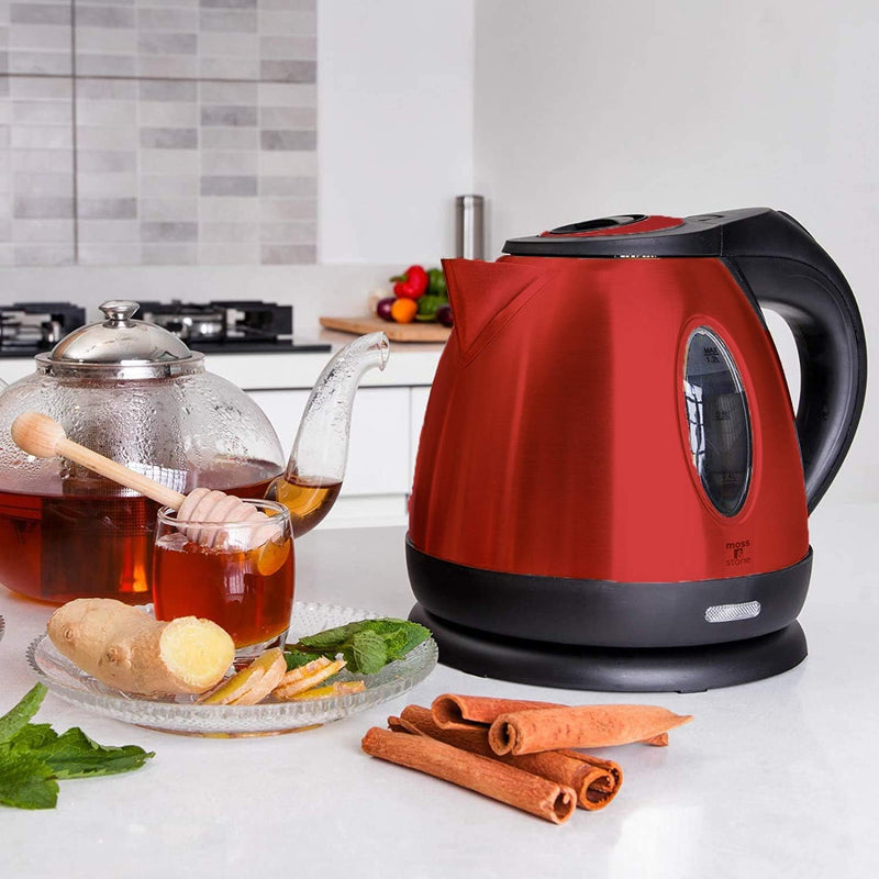 Moss & Stone Stainless Steel Electric Kettle Red Color, Cordless Pot 1.2L Portable Electric Hot Water Kettle, 1500W Strong Fast Boiling Pot, Electric Tea Kettle With Boil Dry Protection Red Kettle