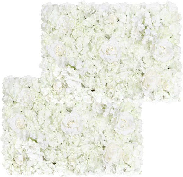 Artificial Flower Wall Panels - Set of 2 - 16x24 - Wedding Backdrop Decoration - White