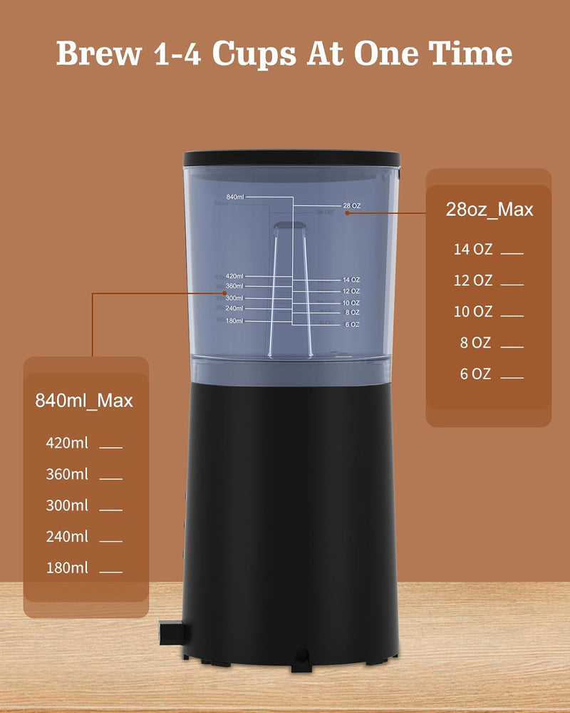 4 IN 1 Mini Coffee Maker Single Serve with Milk Frother and Coffee Grinder, Coffee Makers for K Cup & Ground, 6 to 14 Oz Brew Sizes, Coffee Machine with Water Window and Descaling Reminder, Black