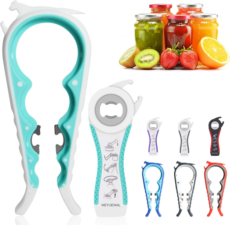 Jar Opener, 5 in 1 Multi Function Can Opener Bottle Opener Kit with Silicone Handle Easy to Use for Children, Elderly and Arthritis Sufferers (Blue)