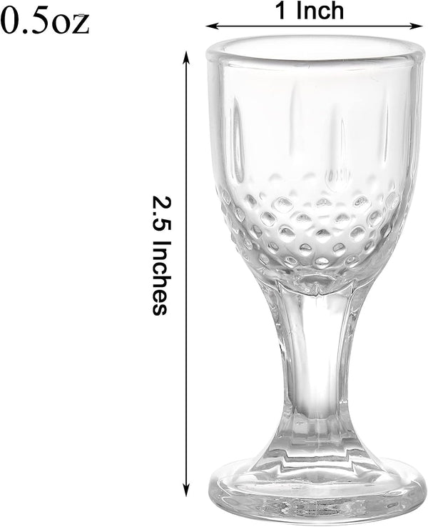 Coloch 24 Pack 0.5 Oz Clear Shot Glasses with Stem, Carved Mini Goblet Liquor Glasses Heavy Base Crystal Tasting Glasses Cordial Glasses for Tequila, Vodka, Cocktail, Sherry, Bar, Restaurant