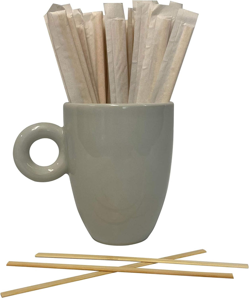 KingSeal Individually Paper Wrapped Bamboo Coffee Stir Sticks, 5.5 inches, Square End, 100% Renewable and Biodegradable - 1 Box of 500 Each