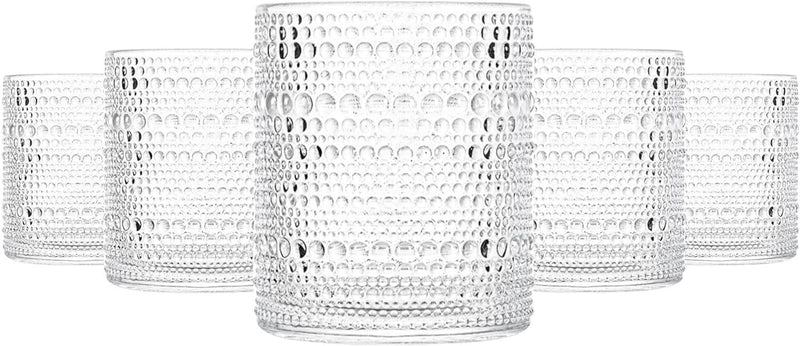 Consou Large Glasses Set of 6, 15 oz Hobnail Glassware Thick Glass Heavy Base