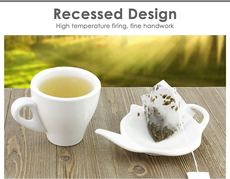 DS. DISTINCTIVE STYLE 4 Pieces Teapot Shaped Tea Bag Holder Teabag Coaster Seasoning Dish for Sauce Dessert (White - Ceramic)