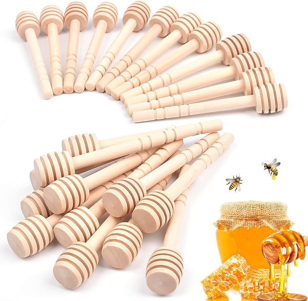 24 Pack Mini Wooden Honey Dipper Sticks, 4 Inch Mini Honey Stirrer Stick, for Honey Jar Dispense Drizzle Honey and Wedding Party Gift (24 Pack Mini Wooden Honey Dipper Sticks)