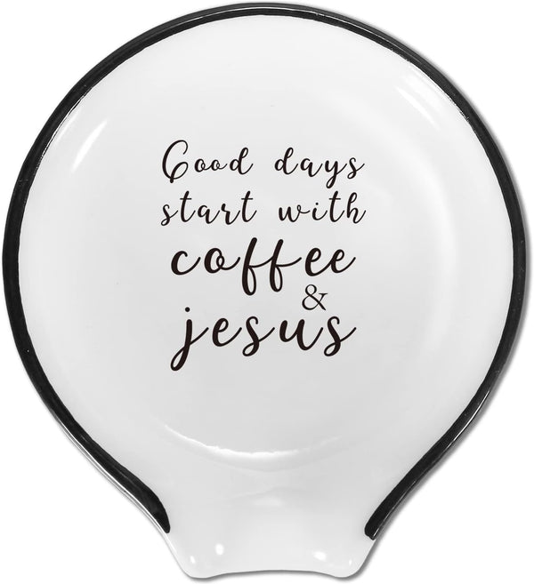 Christian Gifts for Women Men, Coffee Spoon Rest Holder, Coffee Bar Table Decor, Coffee Lover Accessories- Good Days Start with Coffee and Jesus - 05