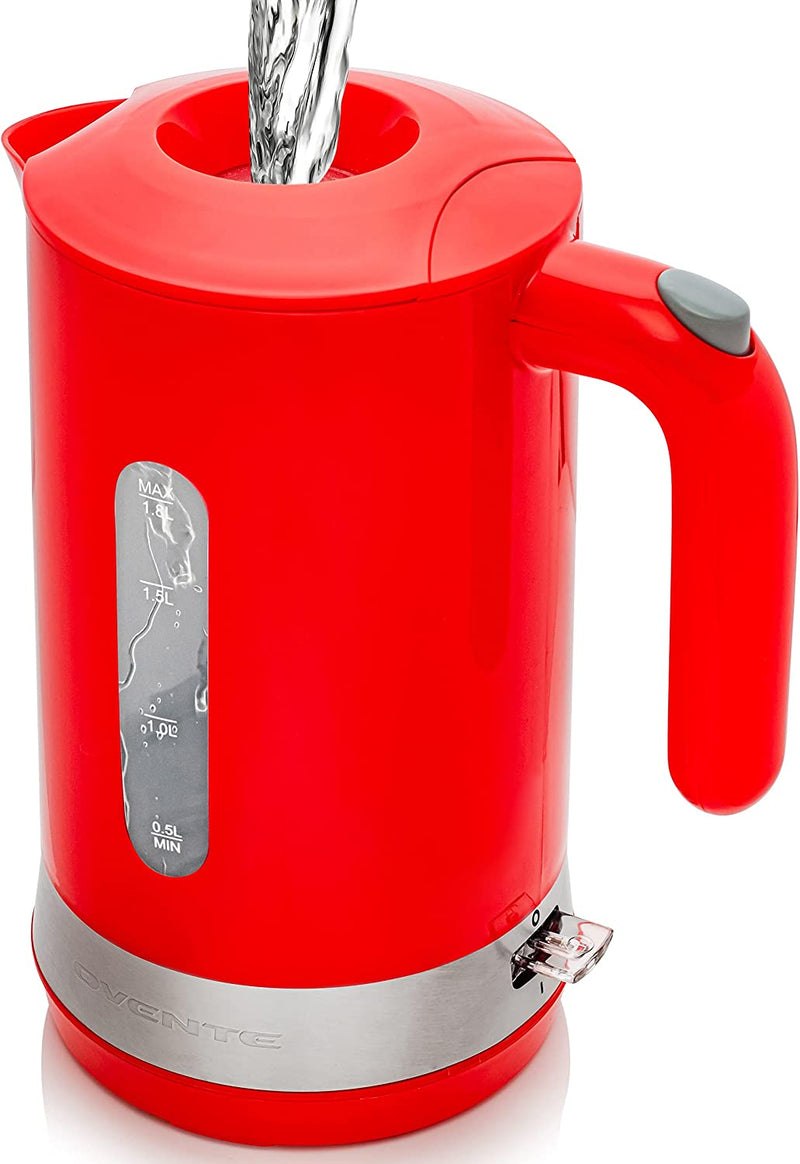 OVENTE Electric Kettle Hot Water Heater 1.7 Liter - BPA Free Fast Boiling Cordless Water Warmer - Auto Shut Off Instant Water Boiler for Coffee & Tea Pot - Red KP72R