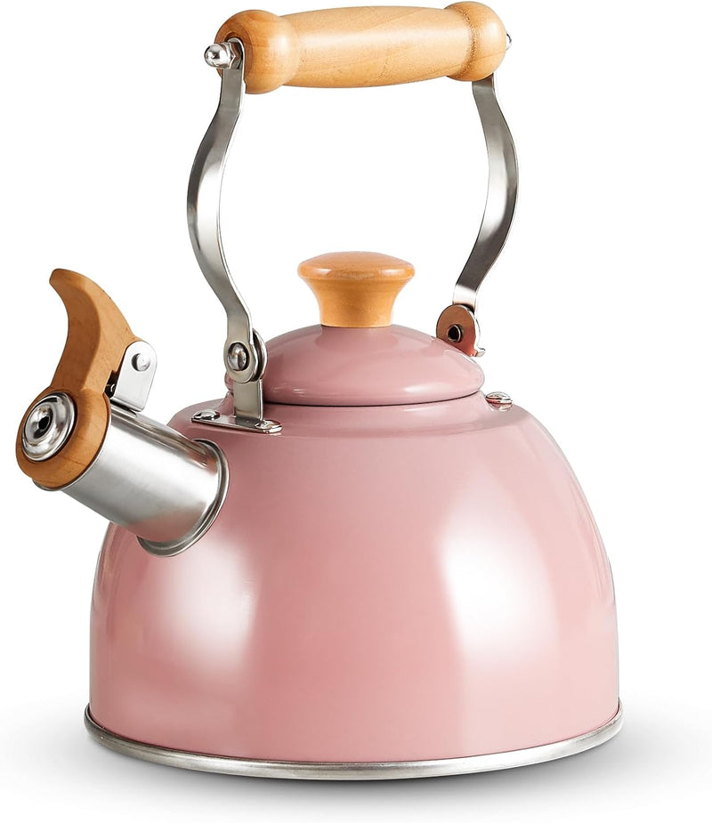 ROCKURWOK Tea Kettle, Tea Pot with Cool Touch Ergonomic Handle, Tea Kettle Food Grade Stainless Steel, Tea Kettle Stovetop, Kettle Teapot, Whistling Tea Kettle, Small Tea Kettle, 1.6 Quart (Yellow)