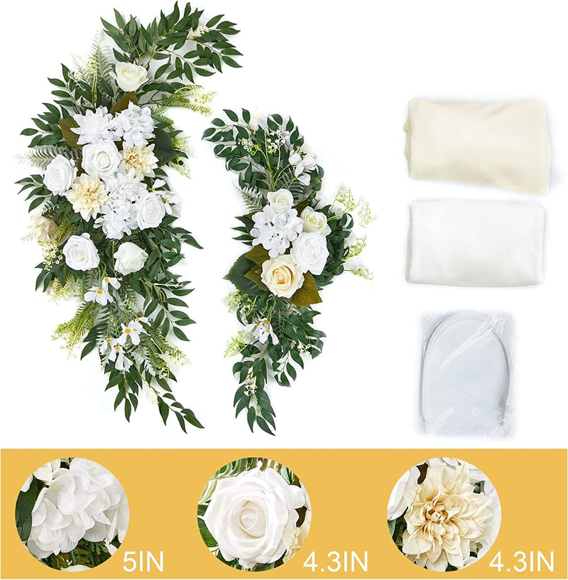Wedding Arch Flowers Kit - 4 Pack with Artificial Floral Swag and Arch Draping Fabric Ivory White
