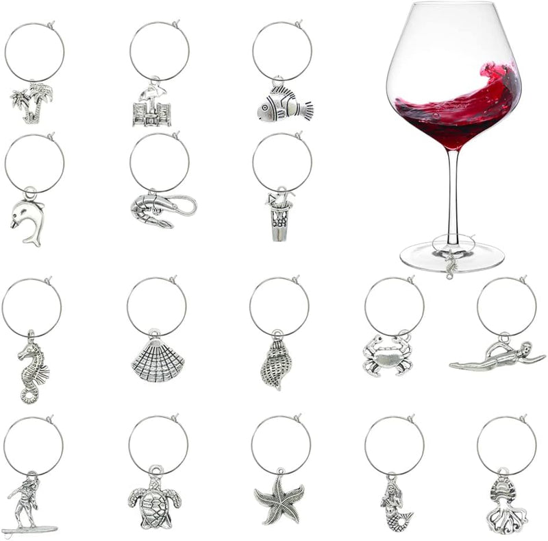 Gnollko 16pcs Wine Glass Charms,Wine Charms for Stem Glasses,Wine Glass Markers Tags,Wine Tasting Party Gifts Favors Decorations Supplies